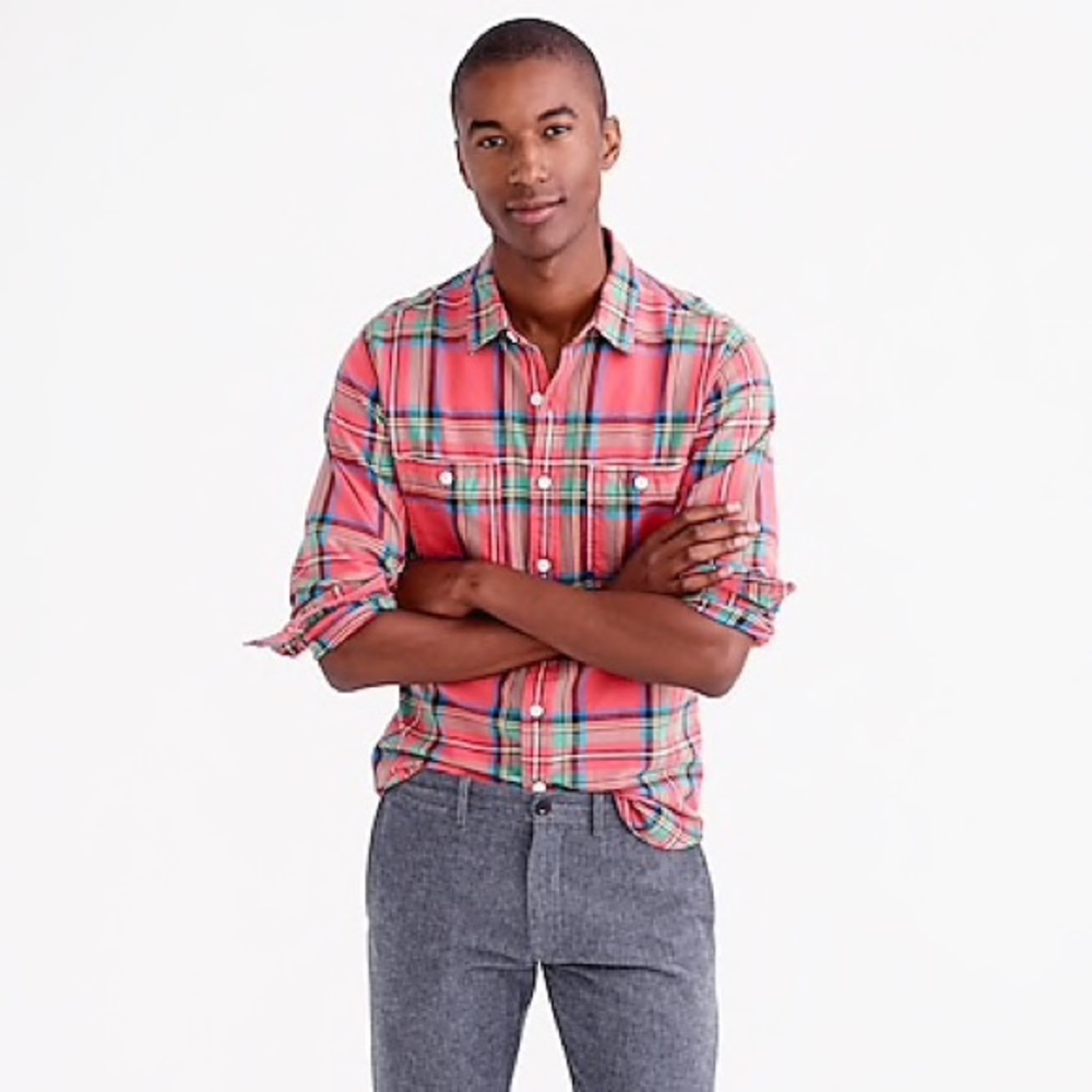 Jcrew Slim Plaid Flannel Shirt Lodge Orange Unisex